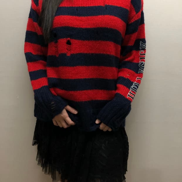 빈티지 레드 펑크 스트라이프 니트