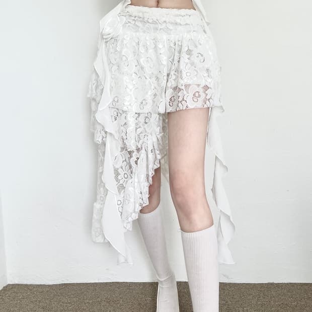 Swan corsage lace unbal long 코사지 레이스 스커트
