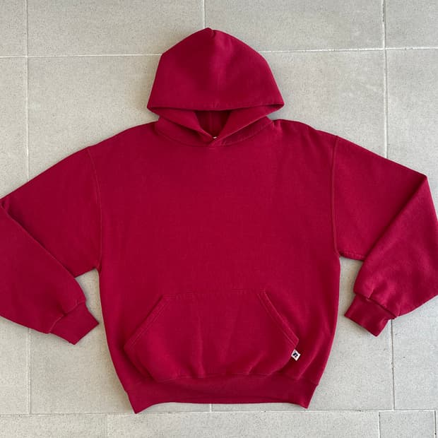 90s 빈티지 러셀 후드 버건디 M