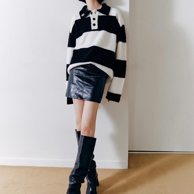 fallett 팔렛 부클레 카라 스트라이프 니트 블랙