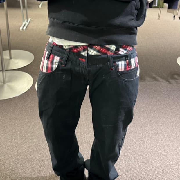 XL)Jack Serika 빈티지 레이어드 체크패턴 블랙진