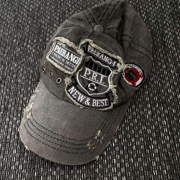 Y2K Grunge Patch Detail Grey cap