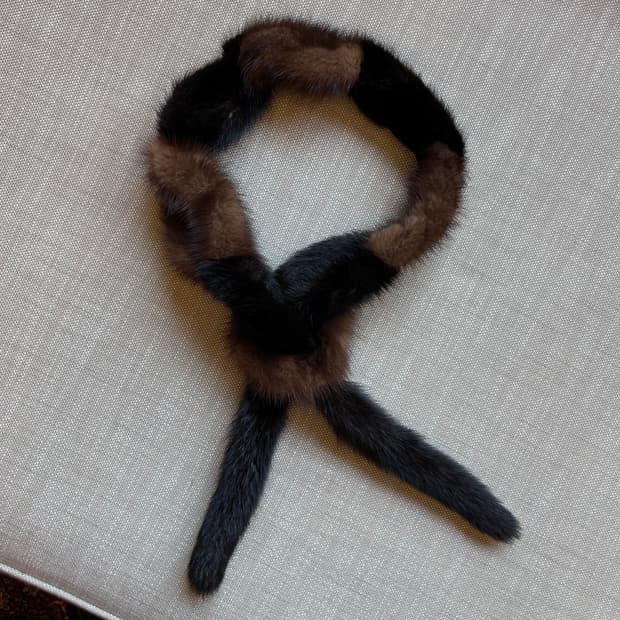 쁘띠밍크 100 배색 천연 머플러 