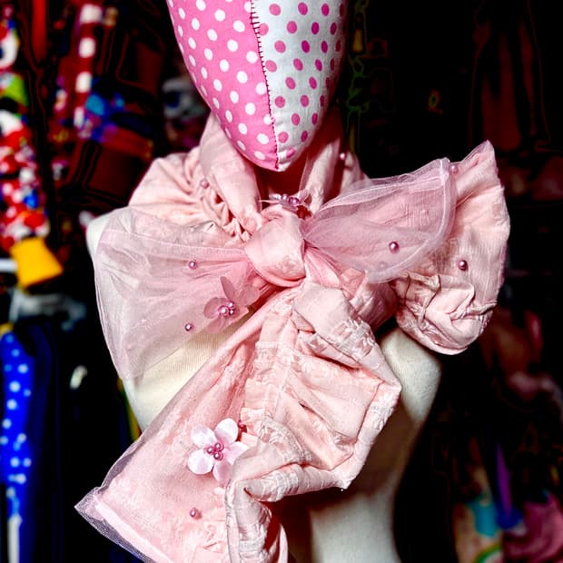 ･:*+. 핸드메이드 벚꽃 핑크 시스루 러플 리본 머플러  ~4.10까지