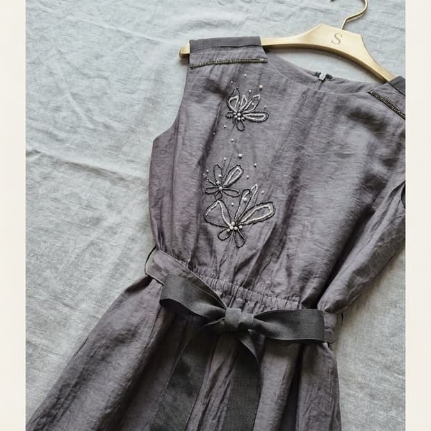 [S.E.W&G]새상품플라워 자수 비즈 원피스 (사이즈 55)