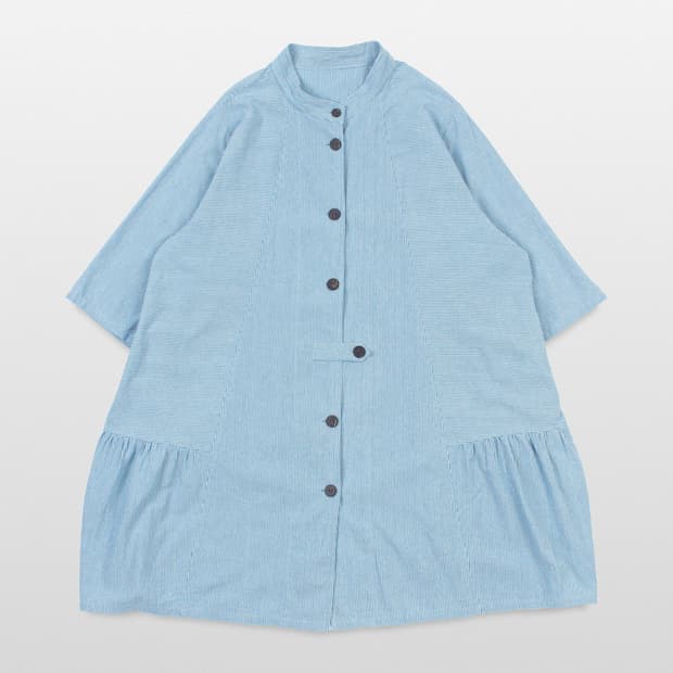 SANSFIN Stripe Shirring Half Shirt Dress