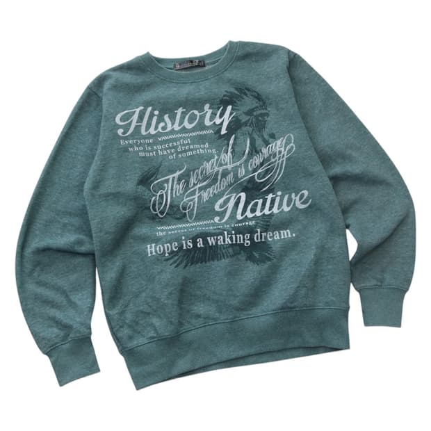 빈티지 네이티브 그래픽 멜란지 그린 스웻셔츠