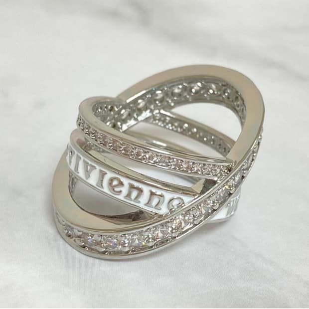 비비안웨스트우드 아카이브 3단화이트 큐빅 로고링 반지(새상품)