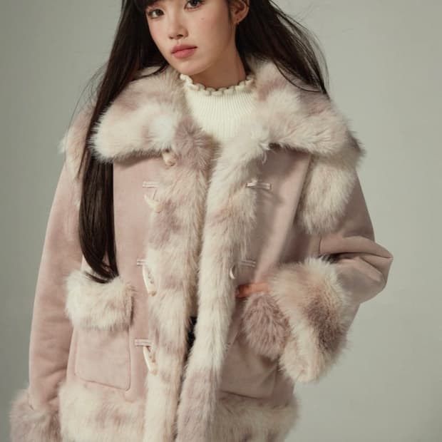 LOST FOREST 핑크 퍼 무스탕 아우터 떡볶이 코트