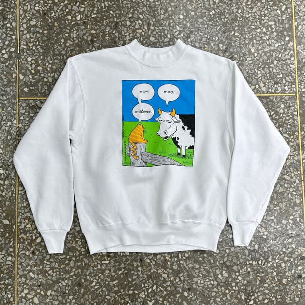 90s USA 캣 앤 카우 코믹 카툰 스웻셔츠 L