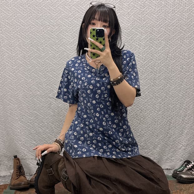 엘엘빈 빈티지 오리엔탈 에스닉 플라워 코지 반팔티 K0116