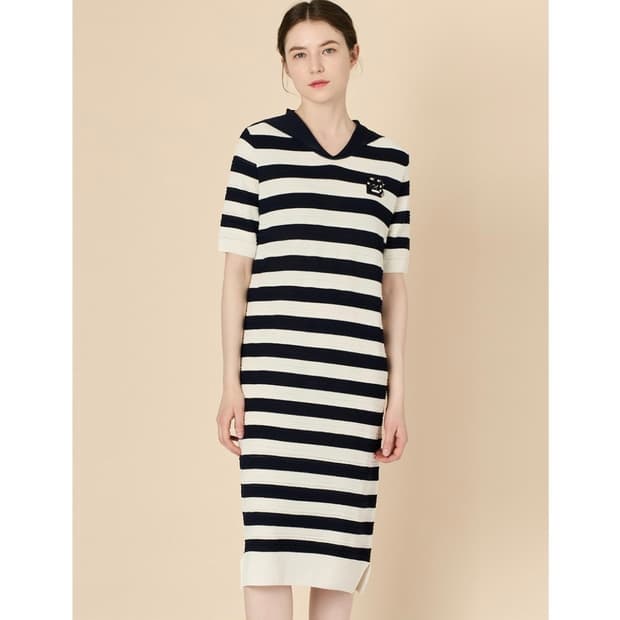 23SS BCBG 세일러카라 스트라이프 니트 원피스