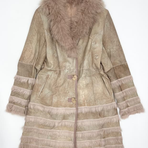 빈티지 핑크 퍼 레더 롱 자켓