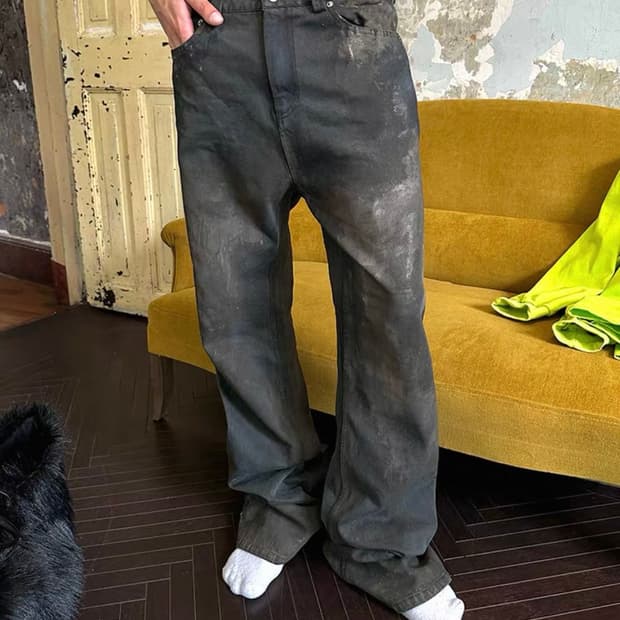 TRIANGLE PROJECT 23AW 다크그레이 바지 팬츠 머드 페인팅