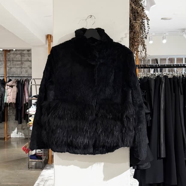 막스마라 스튜디오 블랙 래빗 라쿤 모피 자켓