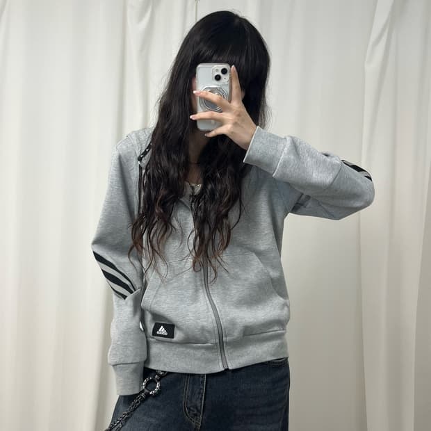 Adidas gray hood zip-up