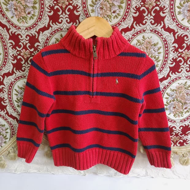 폴로 랄프로렌 스트라이프 반집업 코튼 니트 90사이즈 키즈
