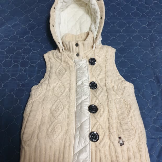 (빈티지) 티니위니 우먼스 케이블 울100% 패디드 후드 조끼 (FS)