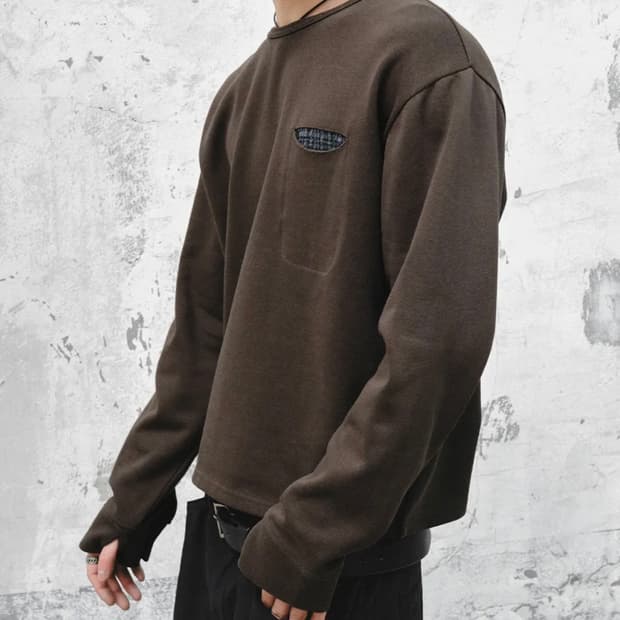 인템포무드 체크인 포켓 롱슬리브 브라운 M size