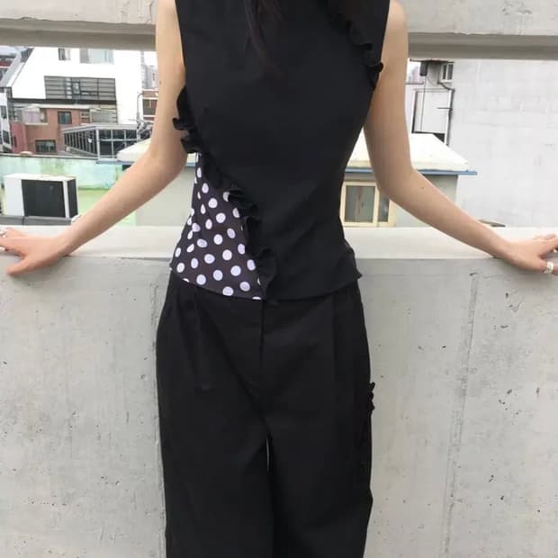 바하윤 도트 러플 슬리브리스 bahayoon