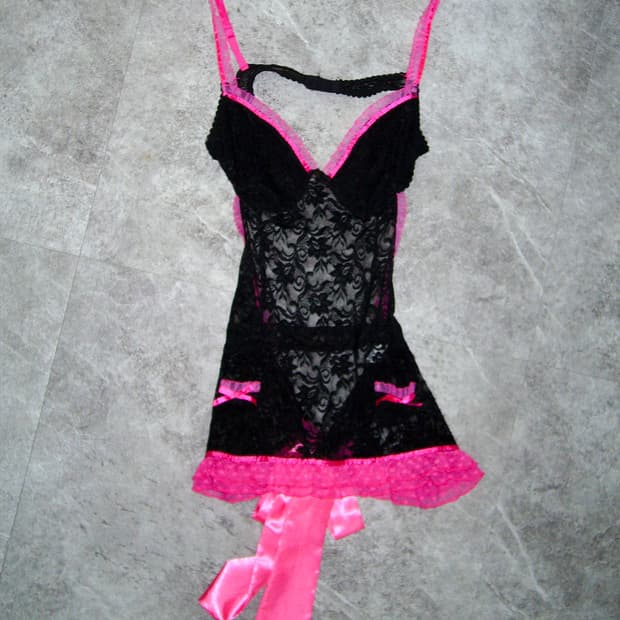 Black Pink Ribbon Slip Dress