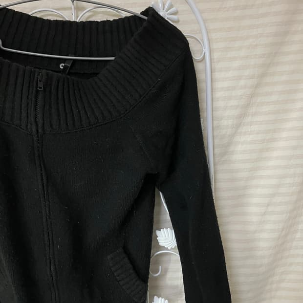 빈티지 블랙 오프숄더 니트 집업 y2k 스트릿 갸루 펑키 일본빈티지664