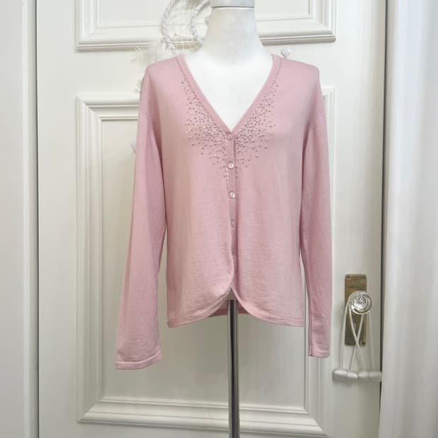 lovely pink beads point loose cardigan