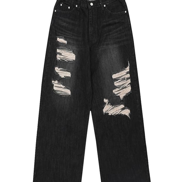 카리나 착용) 락케이크 Faye Damage Jeans Black xs