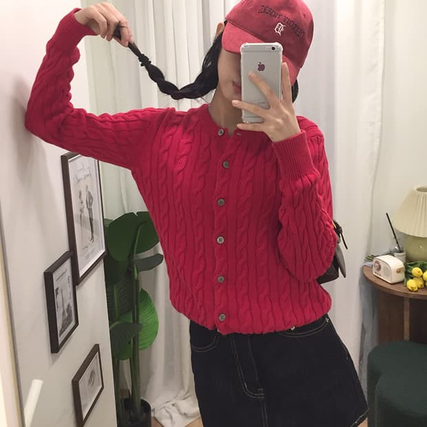 여성 로던 꽈배기 니트가디건 95