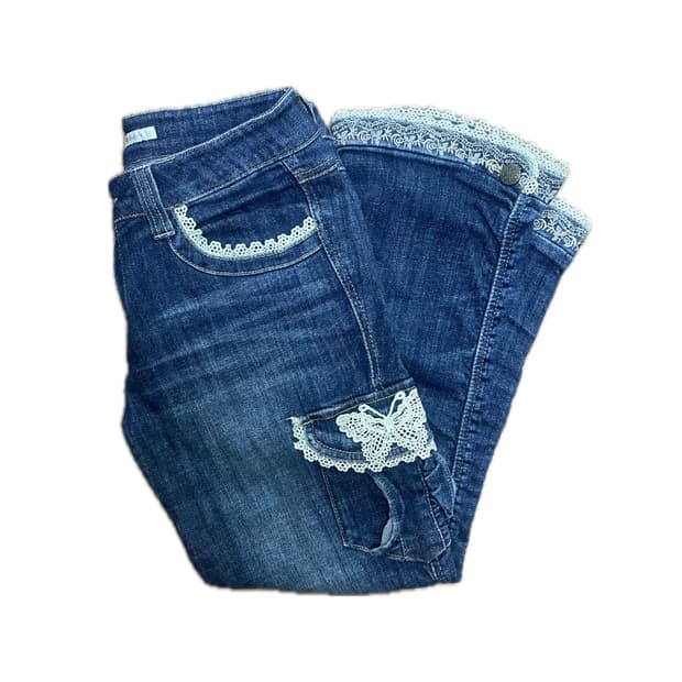 엑시즈팜 레이스 데님 7부 팬츠