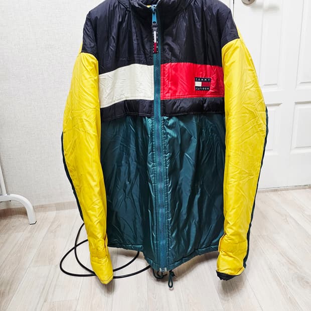 (110~120)2XL☆우주매물☆타미힐피거올드스쿨 컬러블럭 배색빅자수패딩