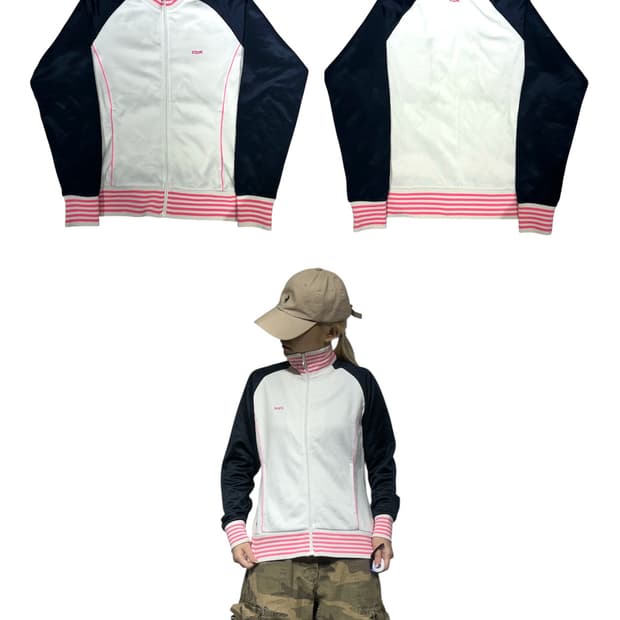 리복 화이트 핑크 배색 딱붙핏 트랙탑 져지 