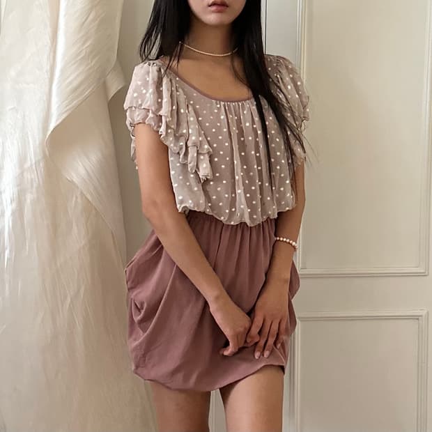 mauve pink Dot drape Bubble-Hem Dress