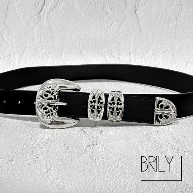 [Unisex] JAX 크롬 버클 볼드 웨스턴 가죽 벨트