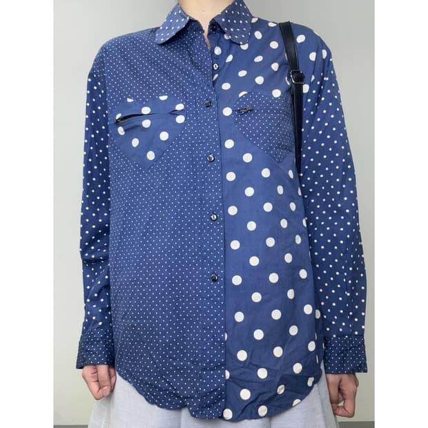 빈티지 블루 도트 셔츠