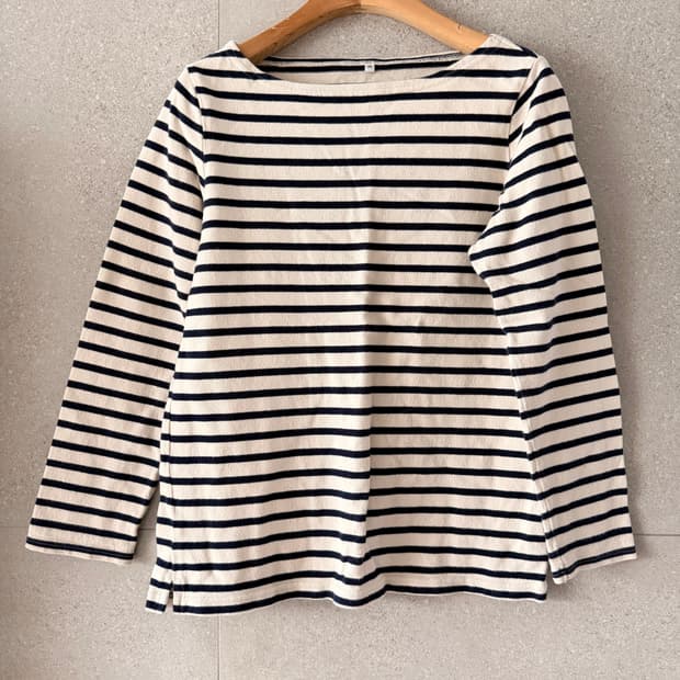 무인양품 여성 스트라이프 긴팔 티셔츠 보트넥