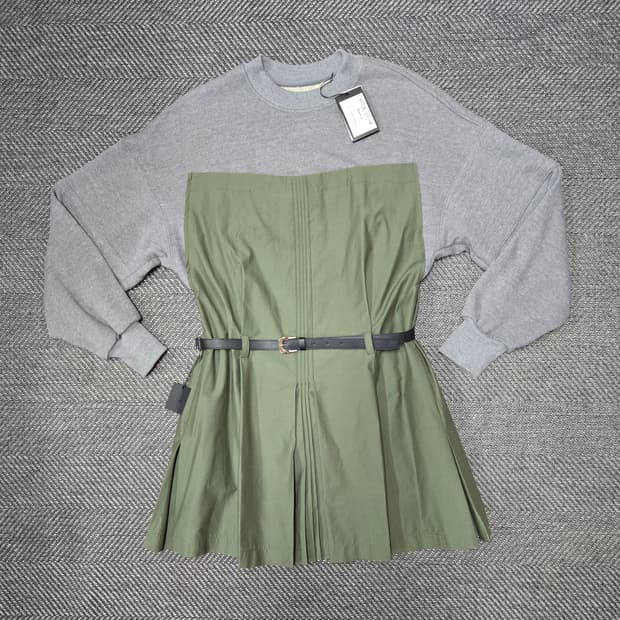 한섬 시스템 22ss SYSTEM  벨트 원피스 카키/회색