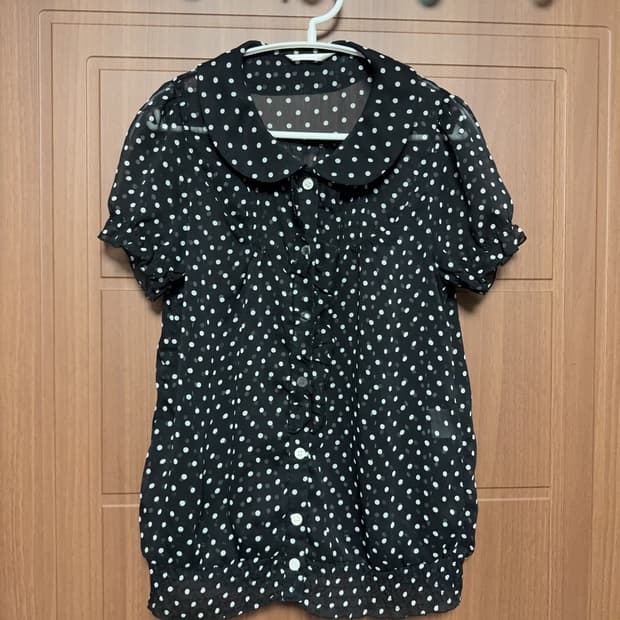 모리걸 하구미 일본 빈티지 도트 땡땡이 블랙 시스루 쉬폰 셔츠 블라우스