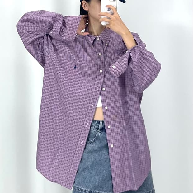  [3XL]POLO 퍼플 잔체크 긴팔 셔츠
