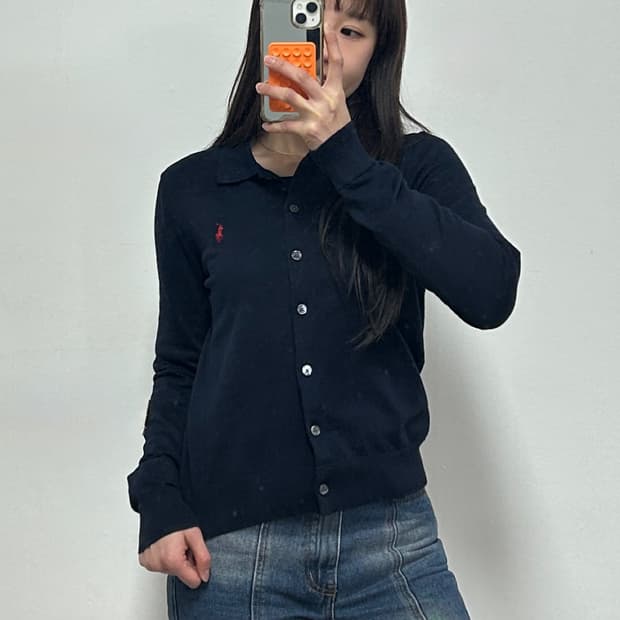 폴로 랄프로렌 신형QR 포니로고 버튼 가디건 네이비