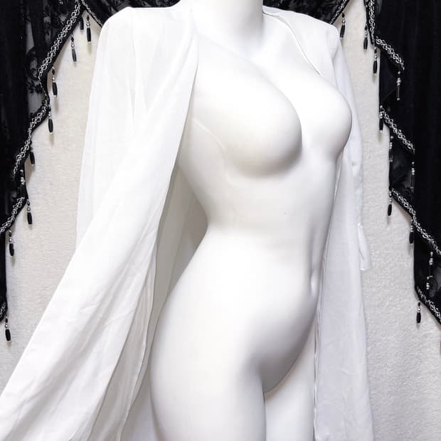 퓨어 화이트 러플 쉬폰 로브 가운 비치웨어 가디건 페어리 아방가르드 핀터