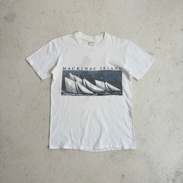 80s USA Mackinac Island 빈티지 싱글스티치 반팔티 M