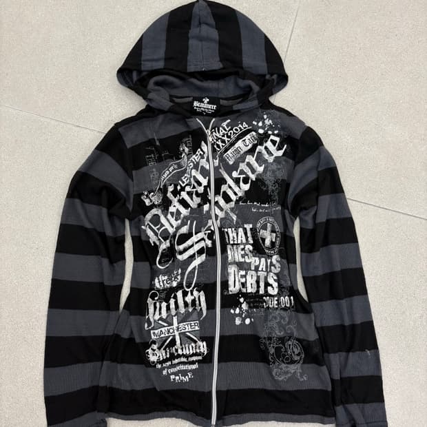 펑크 스트라이프 프린팅 후드집업