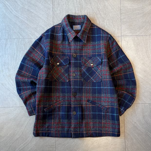 80년대 미국 생산 펜들턴 체크 울 체크 CPO 셔츠 자켓 