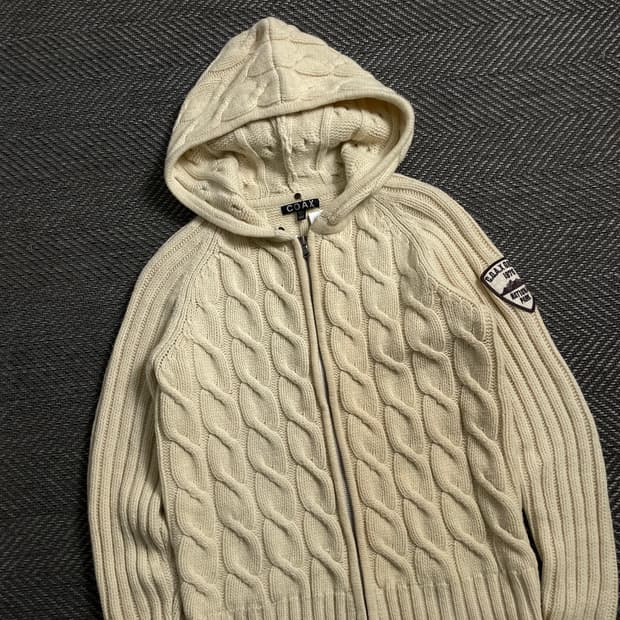 Coax 우먼스 빈티지 꽈베기 케이블 니트 후드 집업y 4056
