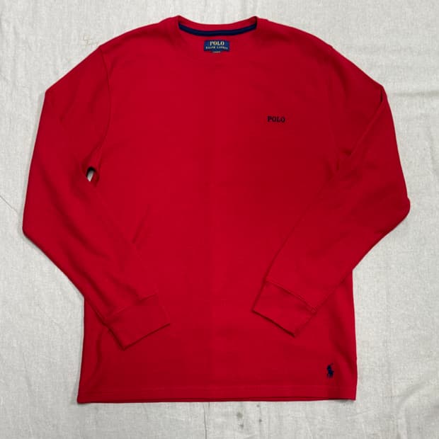 폴로랄프로렌 로고 자수 레드 와플 롱슬리브 L