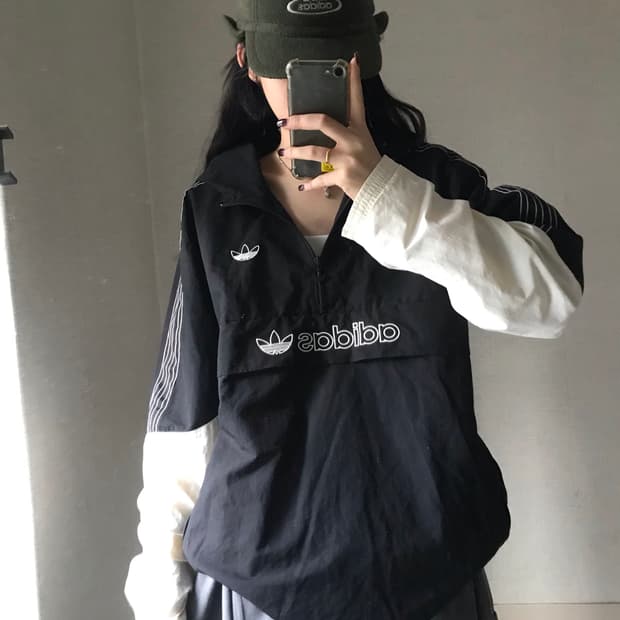 아디다스 레이어드 바람막이 반집업