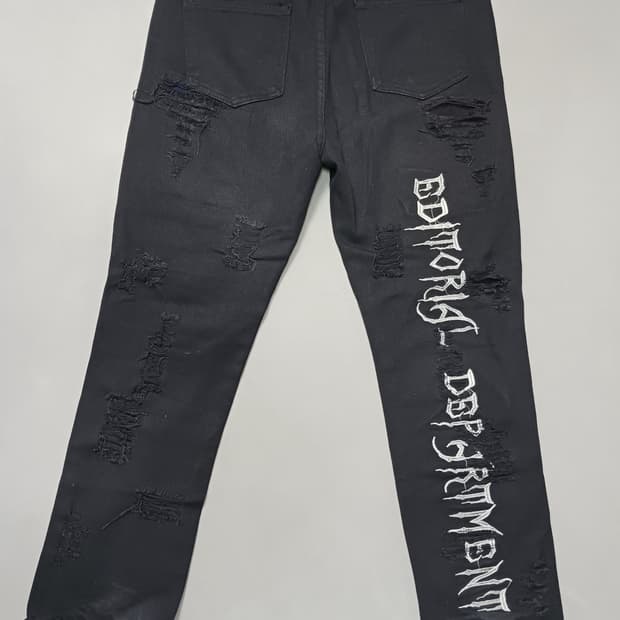 [33] 빈티지 레터링 디스 블랙진 청바지