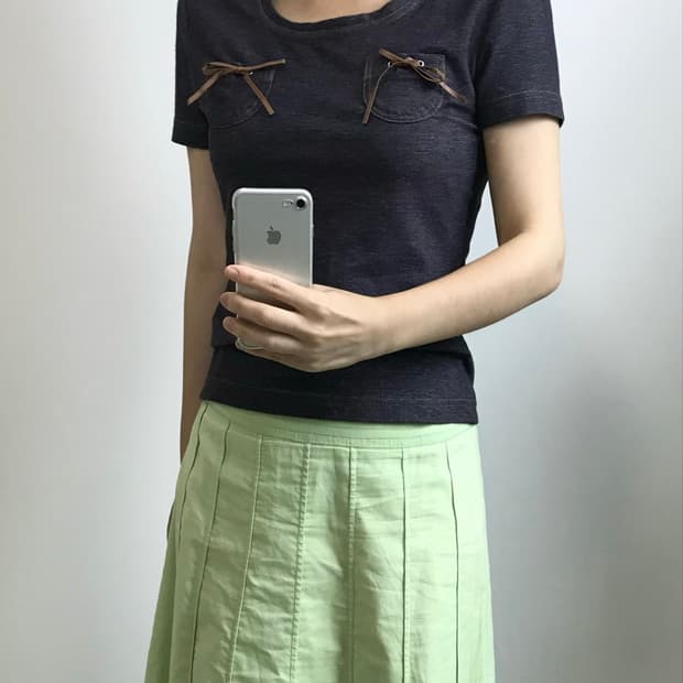 courrèges 꾸레쥬 스티치 포켓 리본 반팔 티셔츠