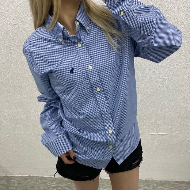 아베크롬비 네이비 순록로고 체크 셔츠 L